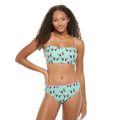 JRS UNDERCURRENT CONVERTIBLE BANDEAU SWIMMING BIKINI SET SZ LG FRENCH BULLDOG