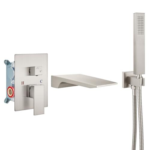 Airuida Brushed Nickel Wall Mounted Bathtub Faucet With Handheld Shower