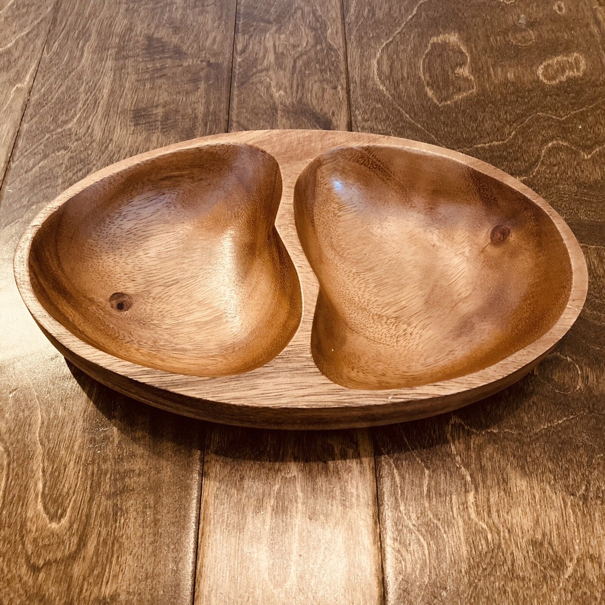 Beekman Home Small Wooden Divided Serving Platter Bowl Tray