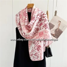 Sallys 100% Mulberry Satin Silk Shawl Vintage Print Oblong Stole Scarf 170*53cm