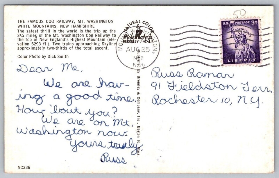 White Mountains NH Mt Washington Cog Railway Chrome Cancel WOB Postcard