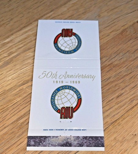 1969 AIU AMERICAN INTERNATIONAL UNDERWRITERS Matchbook Cover 50th Anniv NEW YORK - Picture 1 of 4