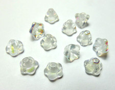 12 Pcs BELL FLOWERS 6 x 8mm CRYSTAL AB CZECH GLASS BEADS LOT