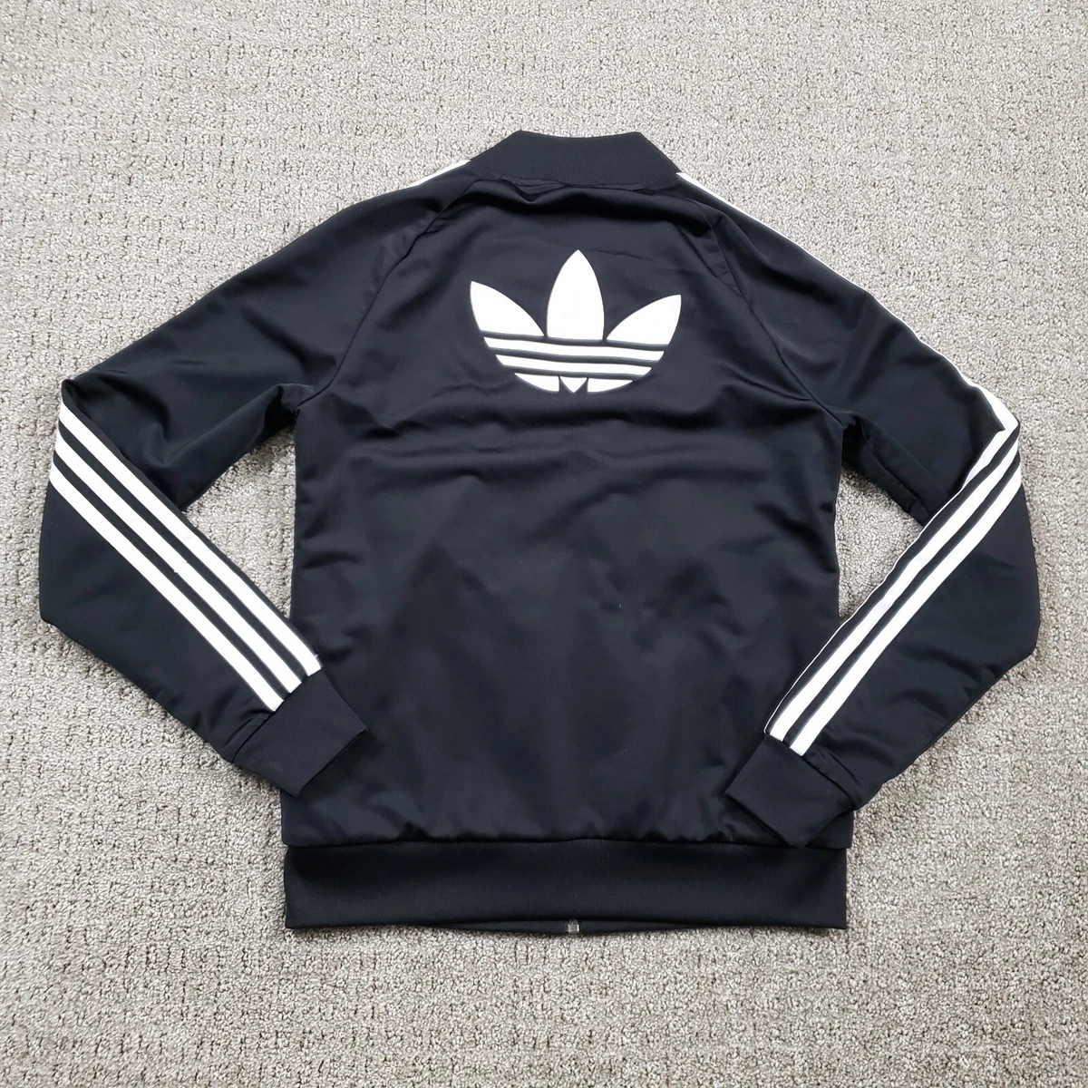 Vtg ADIDAS Track Jacket Mens XS Black Trefoil Logo Blue Tag Superstar Hip Hop
