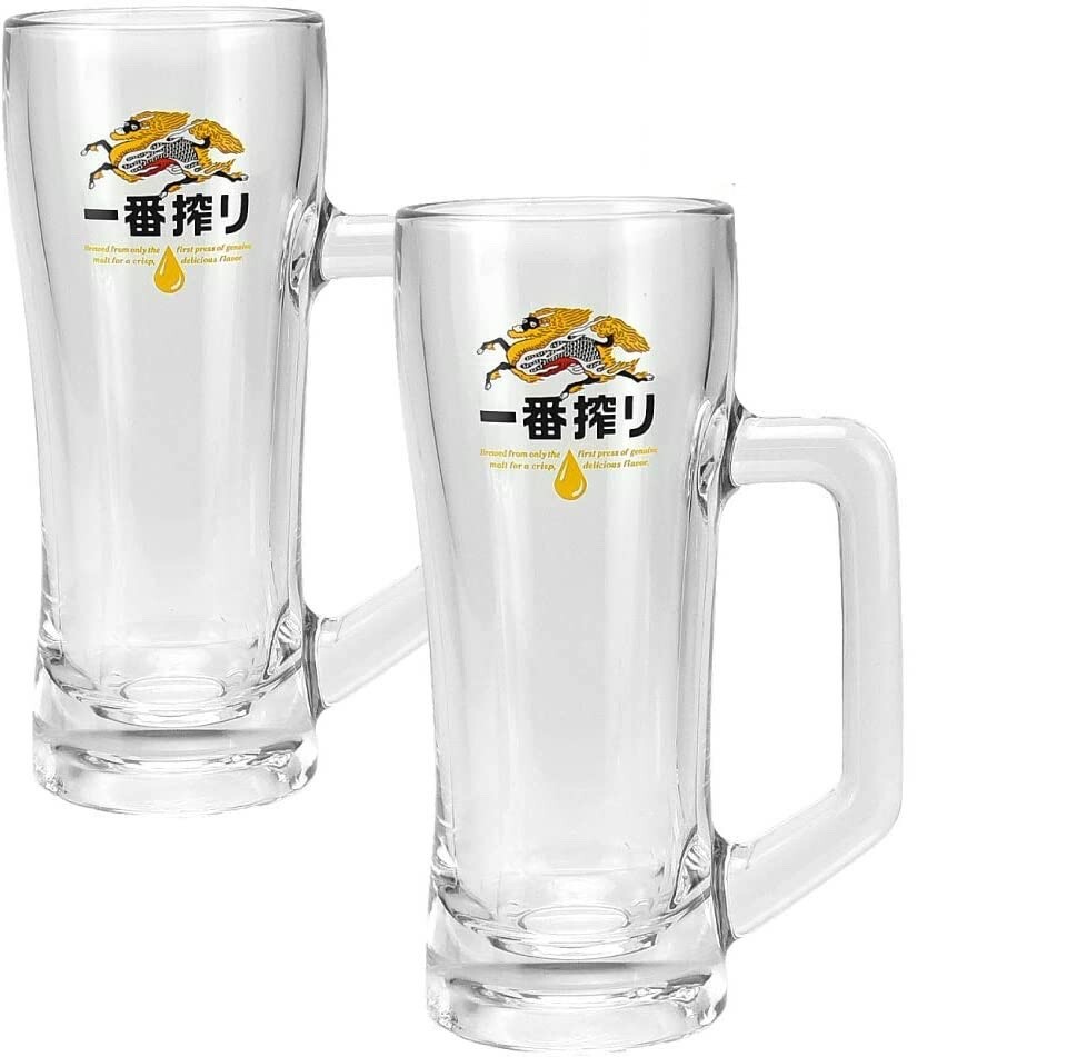 KIRIN Beer Stein Glass Cup 380 ml Drink Mug Cup 2 Pair Set Home