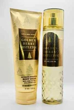 Bath & Body Works - Golden Berry Mistletoe - 2 Piece Set - Mist & Cream