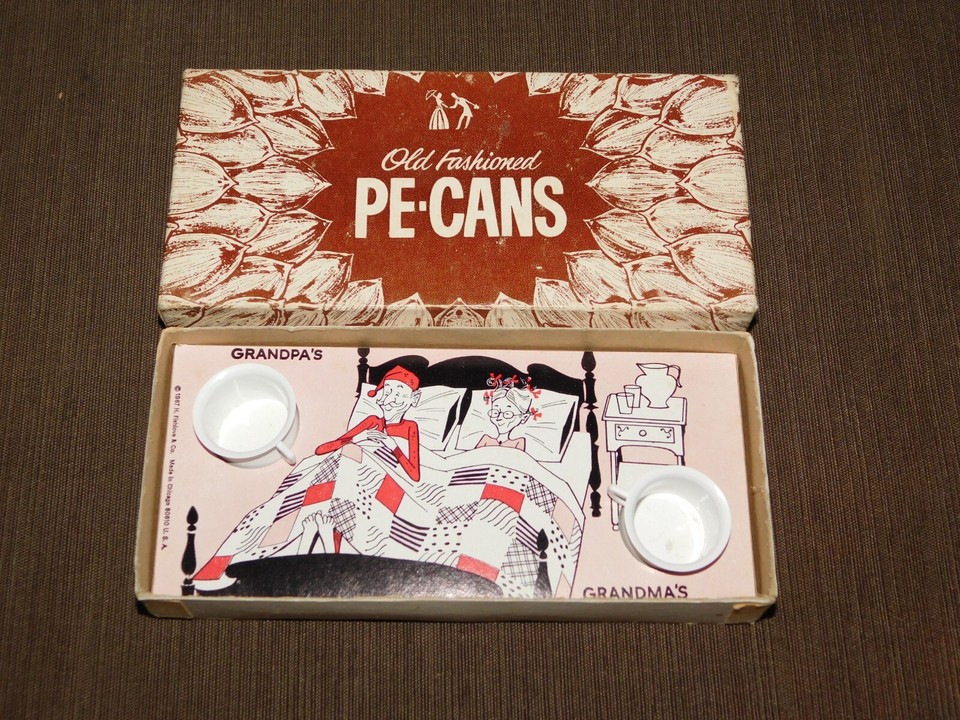 A 1967 Fishlove & Co. novelty 'PE-CANS' gag gift — a legendary Chicago novelty company whose vintage joke items are genuinely collectible and delightfully absurd.