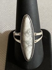 Beautiful Designer Signed Southwestern Sterling Howlite Elongated Ring Size 9