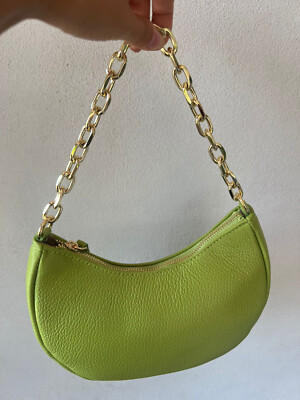 Handtasche Mini Bag Halbmond Damen Mädchen Echtleder Farbe Säuregrün