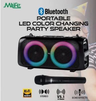MiLife Portable Led Color Change Bluetooth Party Speaker, Wireless Microphone