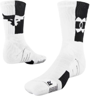 Under Armour Project Rock Playmaker Vented Crew Socks White/Black,Mens 8.5-13