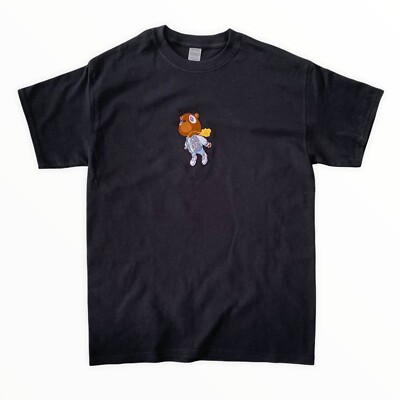 Actual Fact Flying Dropout Bear Embroidered Black Tee T-Shirt