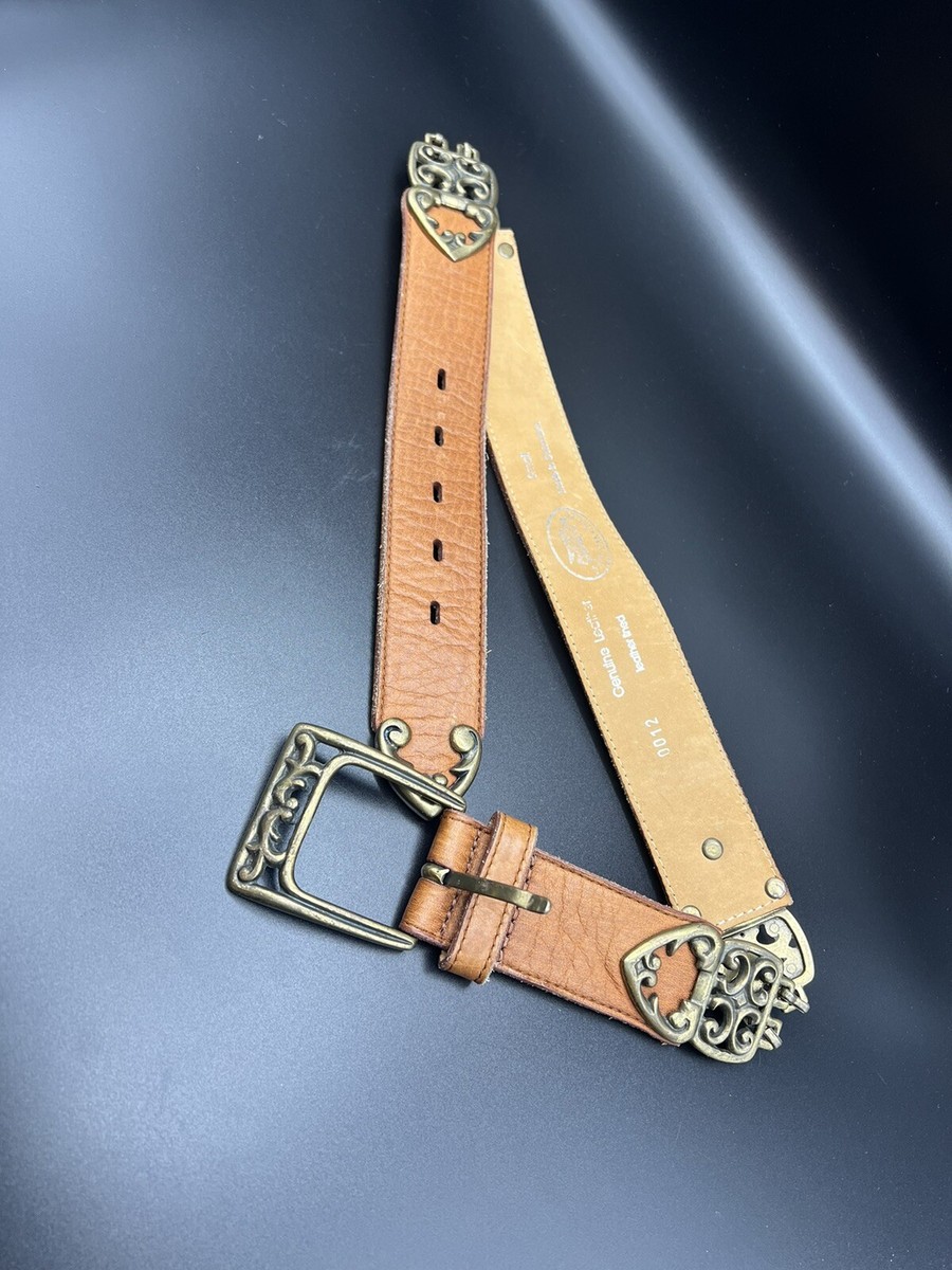 metal accent brown leather womens belt made in colombia size 