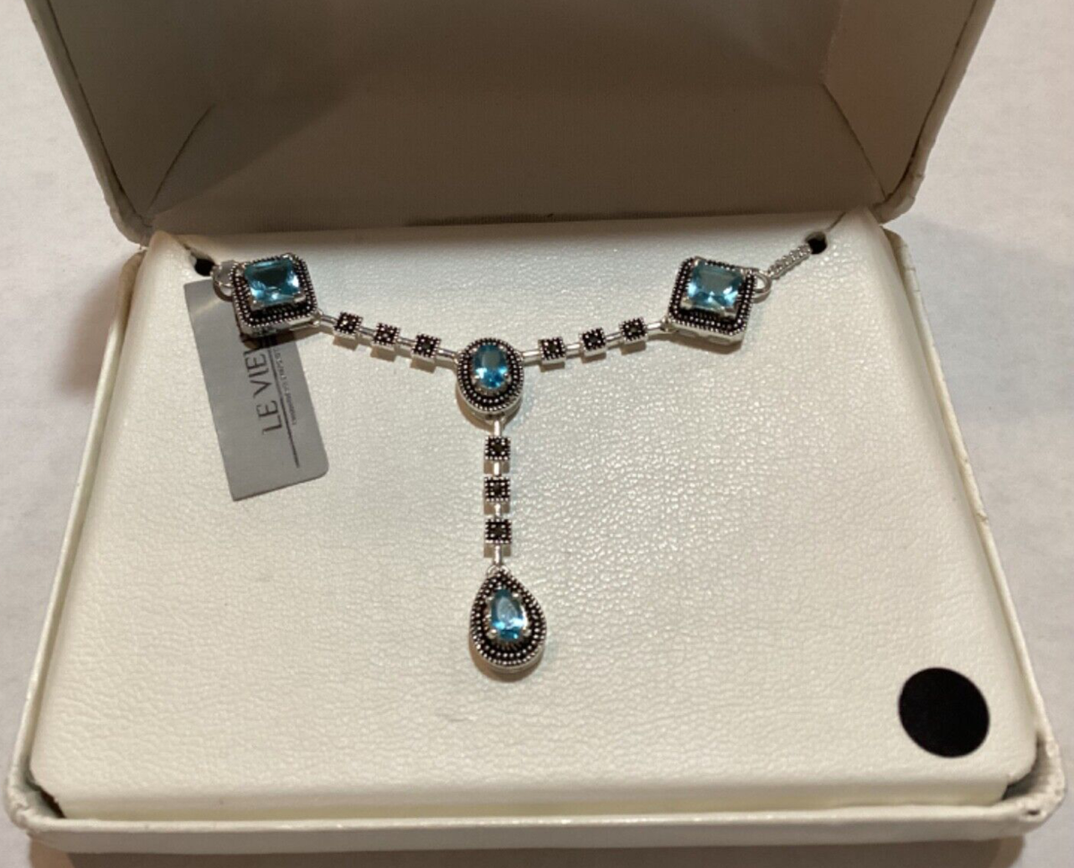 Vintage Le Vieux Necklace Swarovski Marcasite Simulated Aquamarine