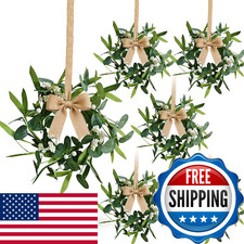 6 Pcs Green Artificial Eucalyptus Swag Wreaths Spring Summer Wreath with White B