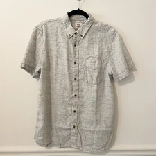 Flint and Tinder Cotton Linen Texture Short Sleeve Shirt Gray Size M Classic