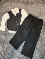 Boys Size 2T, 4-Piece Formal Wedding Suit Set Pinstripe Vest Pants White Shirt