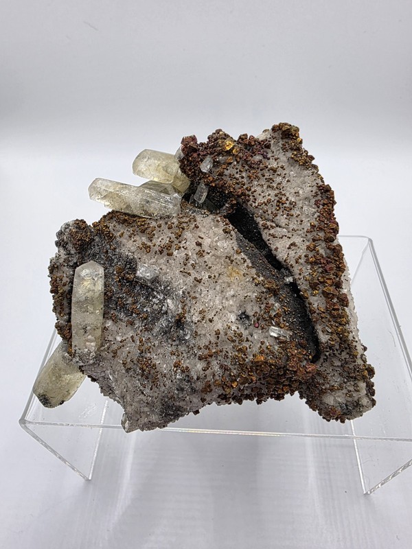 502 G Calcite Crystals With Chalcopyrite And Dolomite On Matrix Natural Specimen