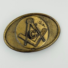 Masonic Square Compass G Oval Brass Belt Buckle Vintage Freemasons