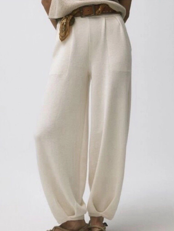 Free People Beach Freya knit barrel leg flowy pants ivory coastal boho