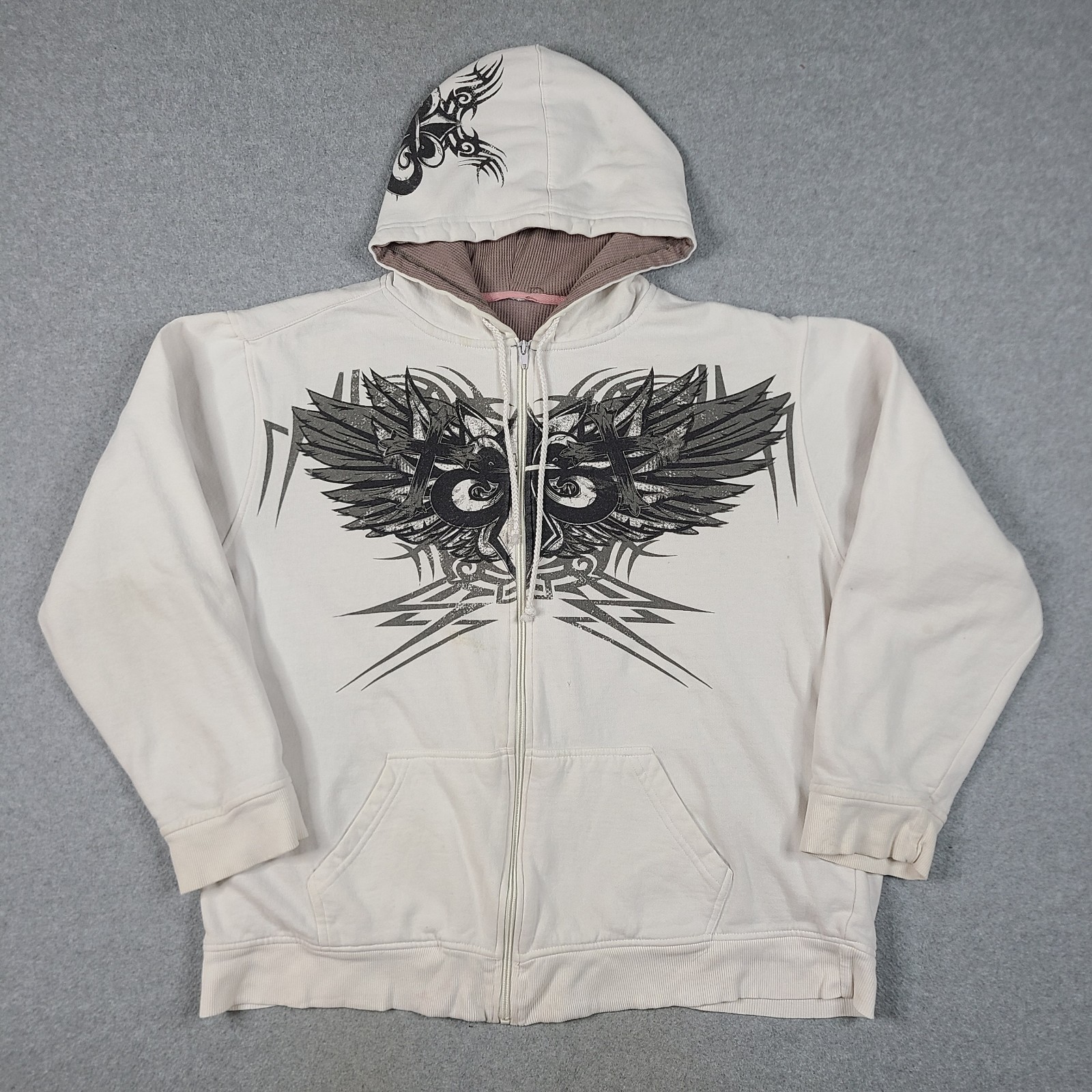 Vintage Y2K MMA Elite Hoodie Mens XL Full Zip Jacket Thermal Waffle Lined Stains