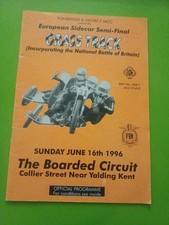 European Sidecar Semi Final Grass Track Sports PROGRAMME.  16.6.1996. Collier St