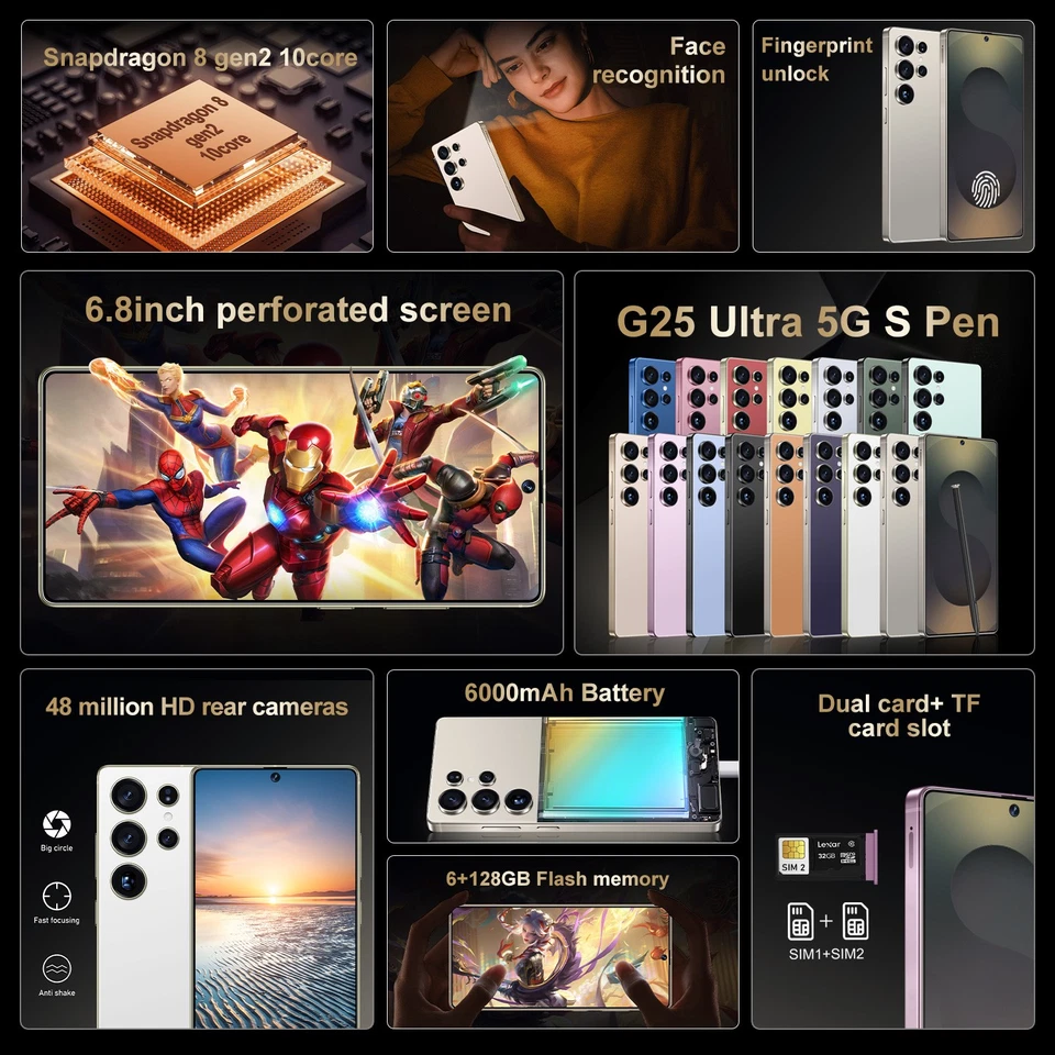 Smartphone 2025 Ultra 5G Desbloqueado Android 15 6GB+128GB Doble SIM Teléfono Móvil Foto 4 de 4