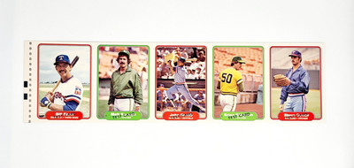 Uncut Strip of 5 Card Rare 1982 Fleer Test Baseball Cards Proof Blank Back
