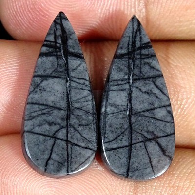 20,50 ct Natur Picasso Jasper Cabochon Anhänger Tropfen Paar 12x26x3 mm