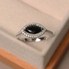 Black Onyx Gemstone 925 Sterling Silver Modern Halo Women Ring Duty Free