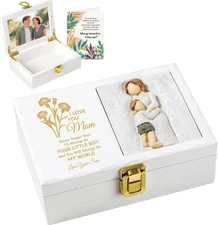Mothers Day Gifts from Son Wooden Figurine Keepsake Box with Message 4"x6" Frame