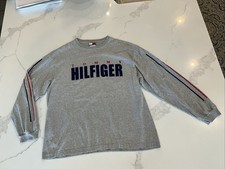 Vtg Tommy Hilfiger Men  s L/S Gray Cotton Shirt Size L - EUC
