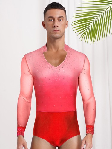 Mens Glitter Latin Ballroom Samba Dance Outfit Long Sleeve Bodysuit Nightclub - Picture 32 of 87