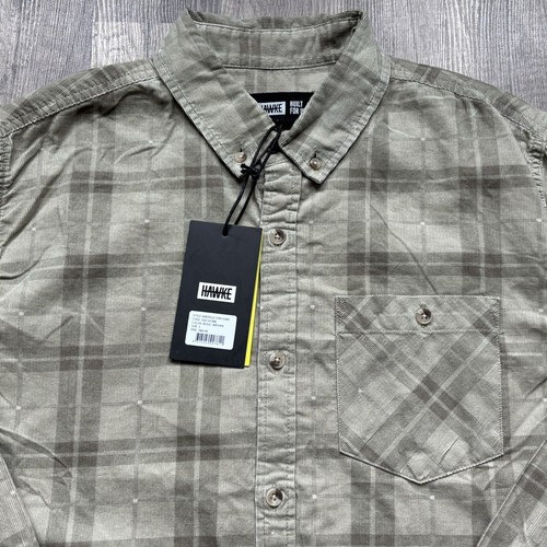 Hawke Heritage Chemise Cordon Homme Petit Beige Marron Manches Longues Travail Boutonnée - Photo 3 sur 9