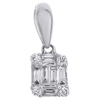 14K WeißGold Diamant AnhäNger Mystery Set Rund Baguette 0.12 Ct