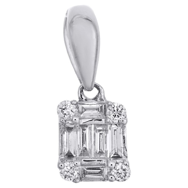 14K WeißGold Diamant AnhäNger Mystery Set Rund Baguette 0.12 Ct-image