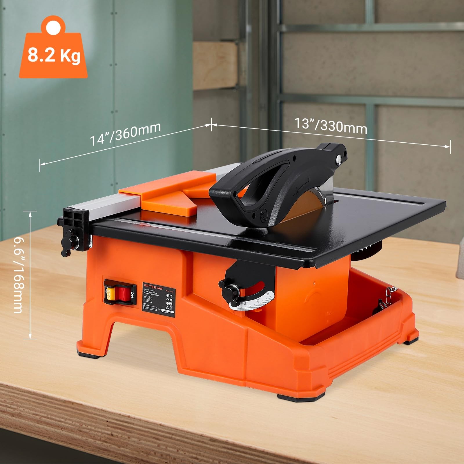 7 Inch Wet Tile Saw, 6500 RPM & Pure Copper Motor, Bevel Cuts Tile from 0 to 45