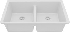 Karran 32" White Quartz Composite Undermount Double Bowl Kitchen Sink with Low D
