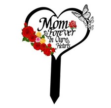 Heart Memorial Plaque Grave Marker for Cemetery - Cardinals Garden Stake Mom-B