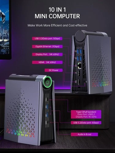 ACEMAGIC S3A MINI PC AMD Ryzen 7 5825U 32GB Dual DDR4 512GB SSD WiFi6 Win11 PRO - Bild 5 von 10