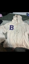 Women's White Full Zip Hooded Hoodie Sweatshirt Logo Activewear Regular L