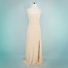 Reformation Size 10 Ingrid Prosecco Beige Chiffon Slide Slit Long Maxi Dress
