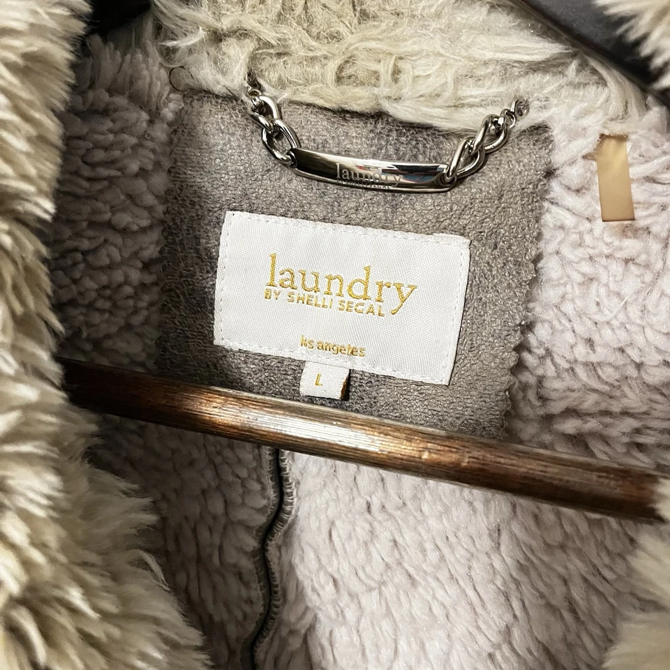 Casaco Laundry by Shelli Segal Penny Lane Feminino L Taupe Marfim Camurça Artificial/Pele Y2K - Imagem 4 de 4