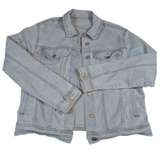 Denim Jacket Cropped Size S/M Stretch Light Wash Pockets Classic Boho Western