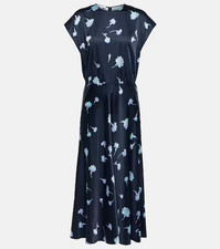VINCE Sea Carnation Cap Sleeve Midi Dress Wedding Guest Floral Satin Women Sz 8