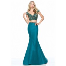 Sherri Hill 51167 Aqua Beaded Two Piece Gown Size 2 Mermaid Formal Dress NWT