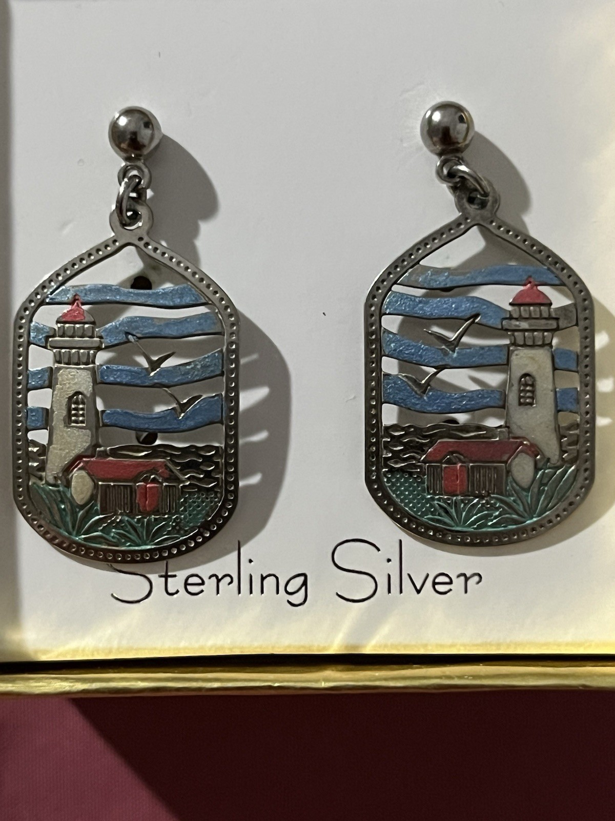 lighthouse earrings Silver Plated Lightweight - image 1