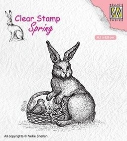 NELLIE'S Transparent Acryl Stempel Motivstempel Clear Stamp, Hase Korb