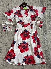 Forever 21 Womens S Floral Wrap Dress White Red Short Sleeve Mini