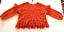 Ganni red lace with ruffles, tunic top Size 38